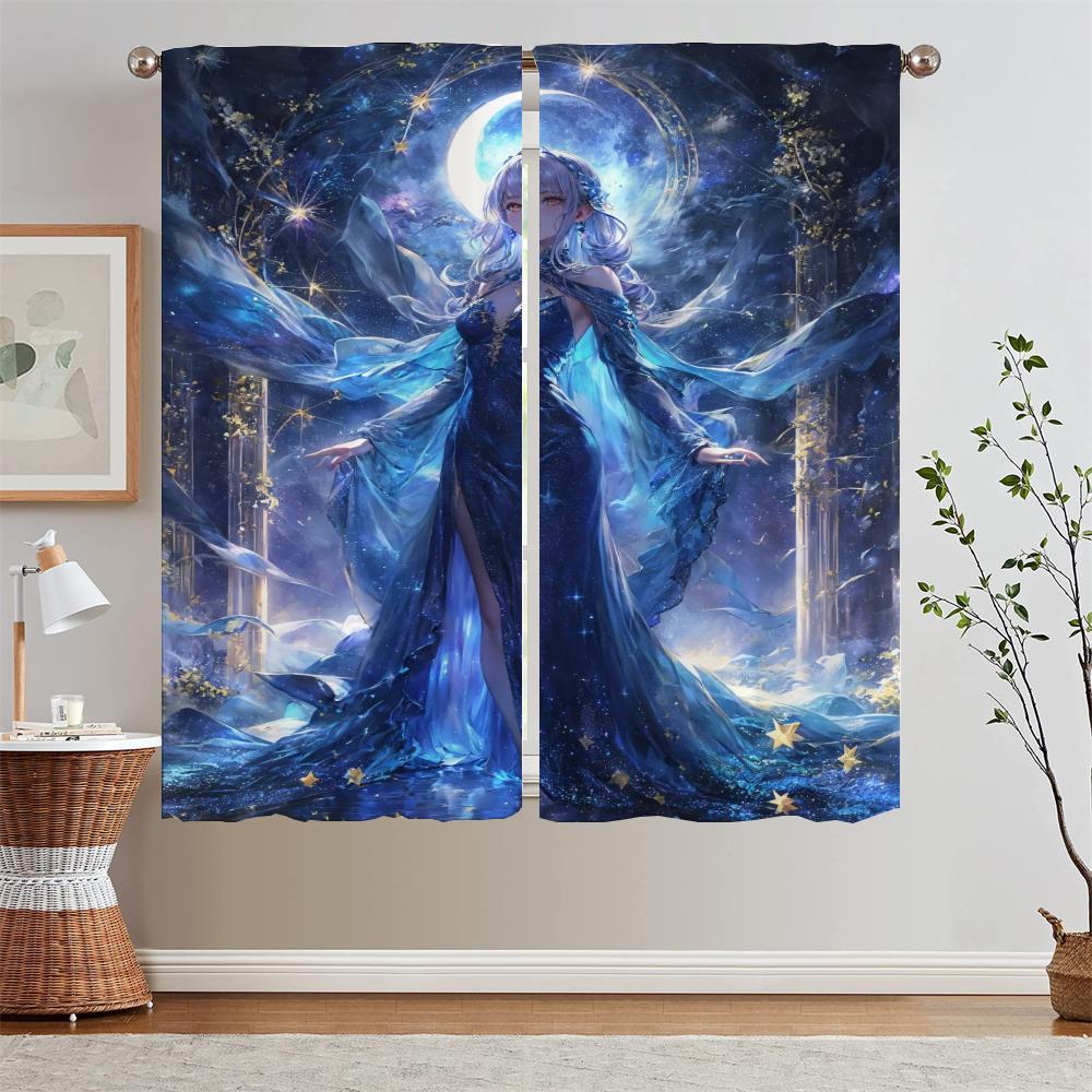 

Тень звезд и луны, шторы для спальни, 2 шт., затемняющие шторы, щупальца, шторы для детской комнаты, тюль для гостиной W50xH70cmx2pcs-CL