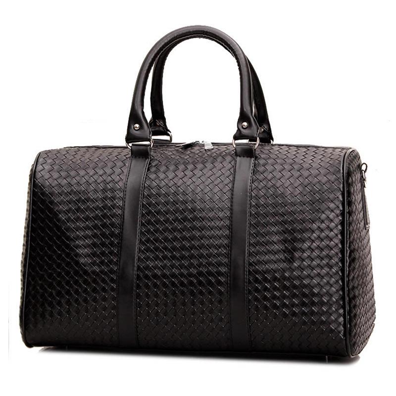 Black Woven Large Capacity Unisex Travel Shoulder Bag