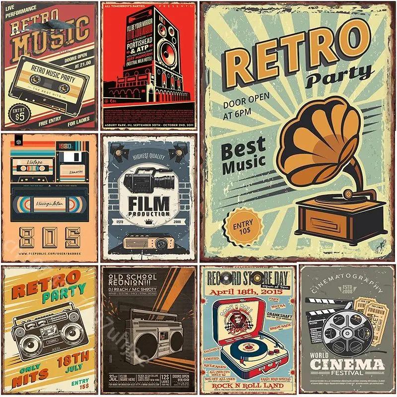 Retro Vintage Tape Metal Tin Signs  Music Room Bar Club Wall Decor Plaque  Home Decor Poster with Recording Tapes Design  Iro