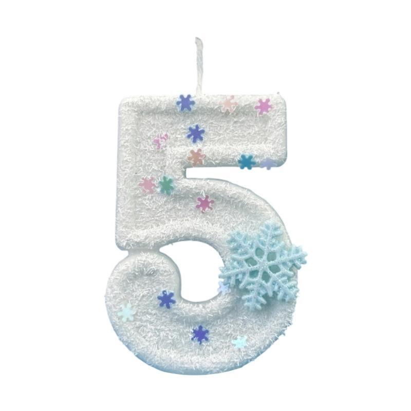 652F Creative Gift Winter Snowflake Themed Birthday Number Durable Paraffins Wax Perfect For Themed Celebration Decors