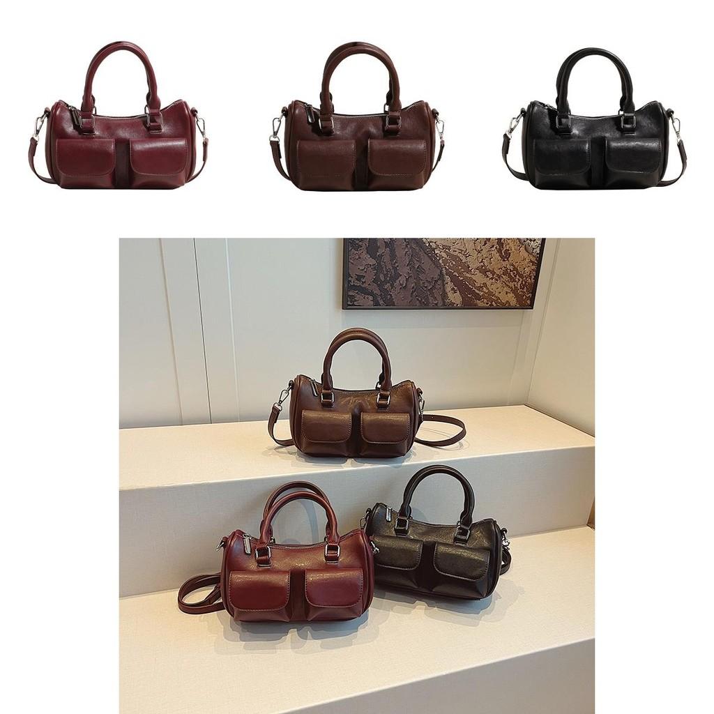 Chic Boston Bag For Women Stylish Large Capacity Handheld Shoulder Purse In Black Red Coffee