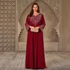 XQY500405 Middle East Women's Clothing, Fashion Hot Diamond V-Neck Casual Loose Dubai New Dress
