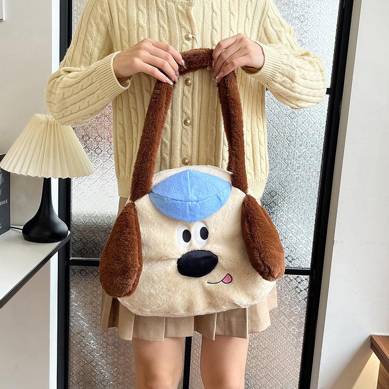 Cartoon  Headmaster Dog Handheld Underarm Bag Portable One-Shoulder Dual-Purpose Sweet Large-Capacity Plush Crossbody Bag