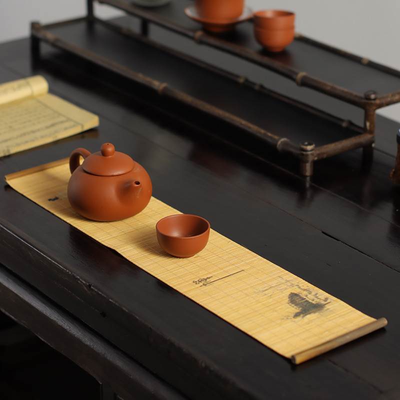 Waterproof Small Size Bamboo Weaving Tea Mat Heat Insulation Cup Mat Zen Style Print Tea Ceremony Accessories Chinese Style