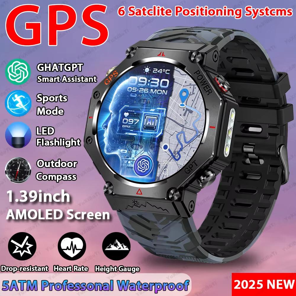 2025 Nový ChatGPT AI asistent Chytré hodinky 5ATM Vodotěsné GPS Vestavěné Dvoupásmové GNSS Kompas Vojenské Sportovní Chytré hodinky Muži Ženy