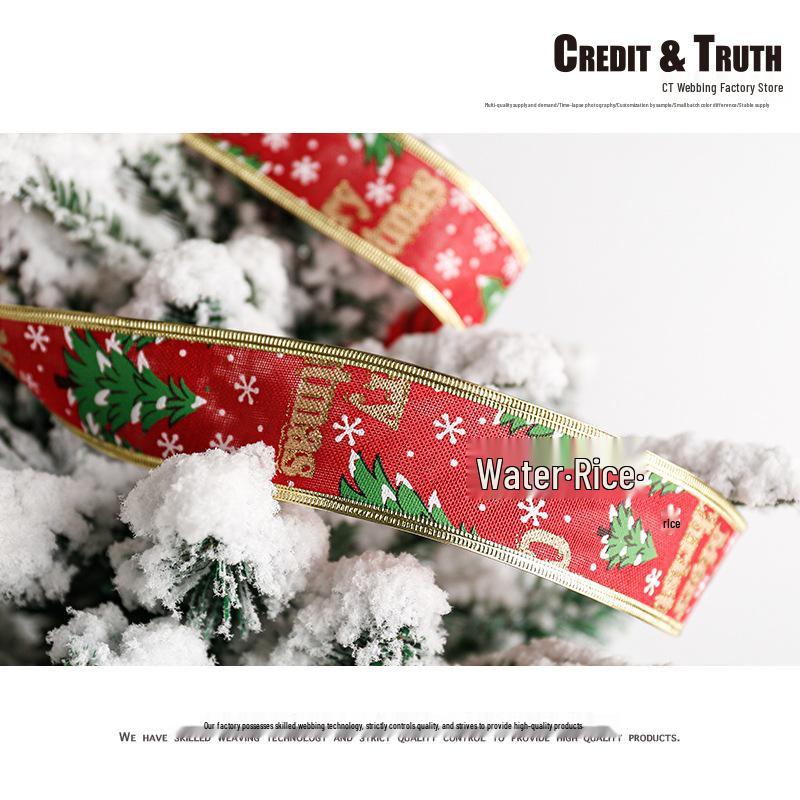 2021 Christmas Snow Tree Edge Decorative Ribbon for Gift Wrapping and Tree Decoration - Silk and Satin Bow Ribbon 3.8 Natural Color 9m/roll