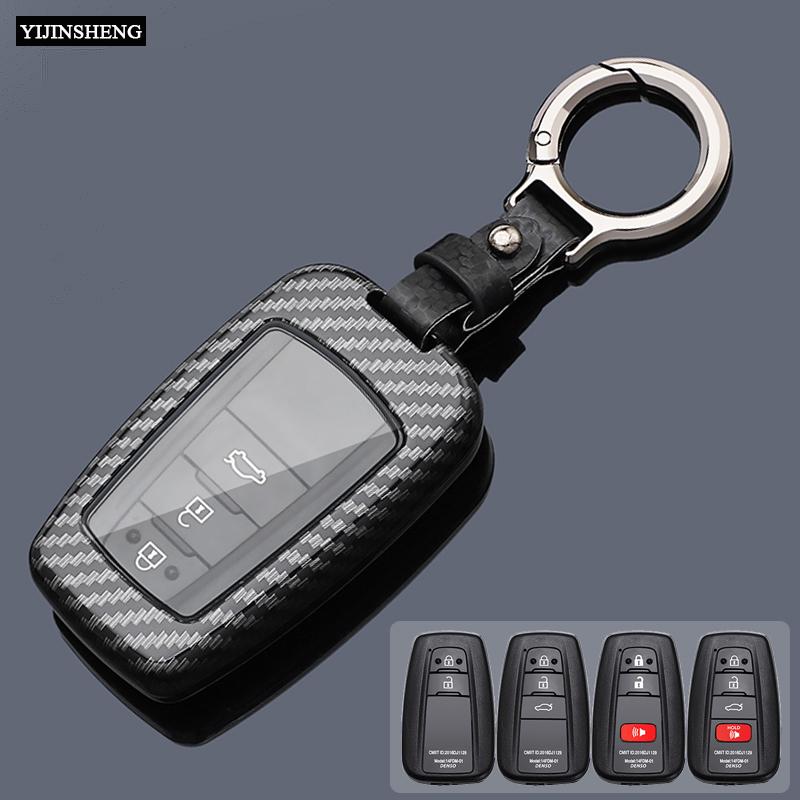 Carbon-Stil ABS + TPU Auto Schlüsselhülle Abdeckung Anhänger Schlüsselanhänger für Toyota Prius Camry Corolla C-HR CHR RAV4 Cruiser Prado Altis