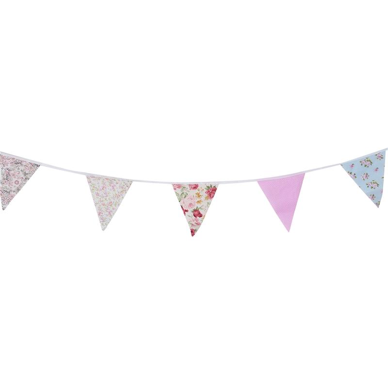 A27F-40Ft Fabric Bunting, 42Pcs Outdoor Bunting Banner,Floral Vintage Cotton Triple-Cornered Flag For Garden Birthday Party