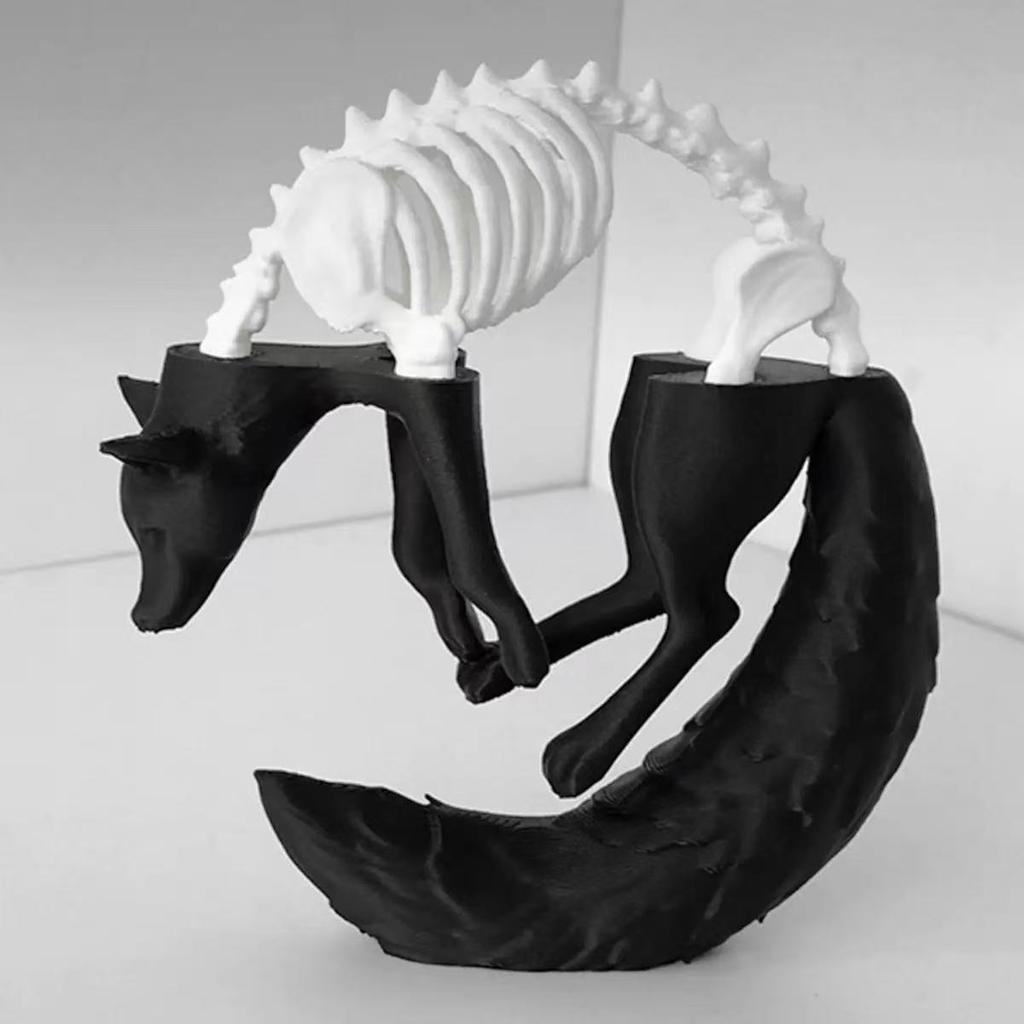 3D Printed Half Wolf Skull Realistic PLA Bone Sculpture for Desk Decor Gothic Office Shelf Art Unique Gift for Nature Tech Lover