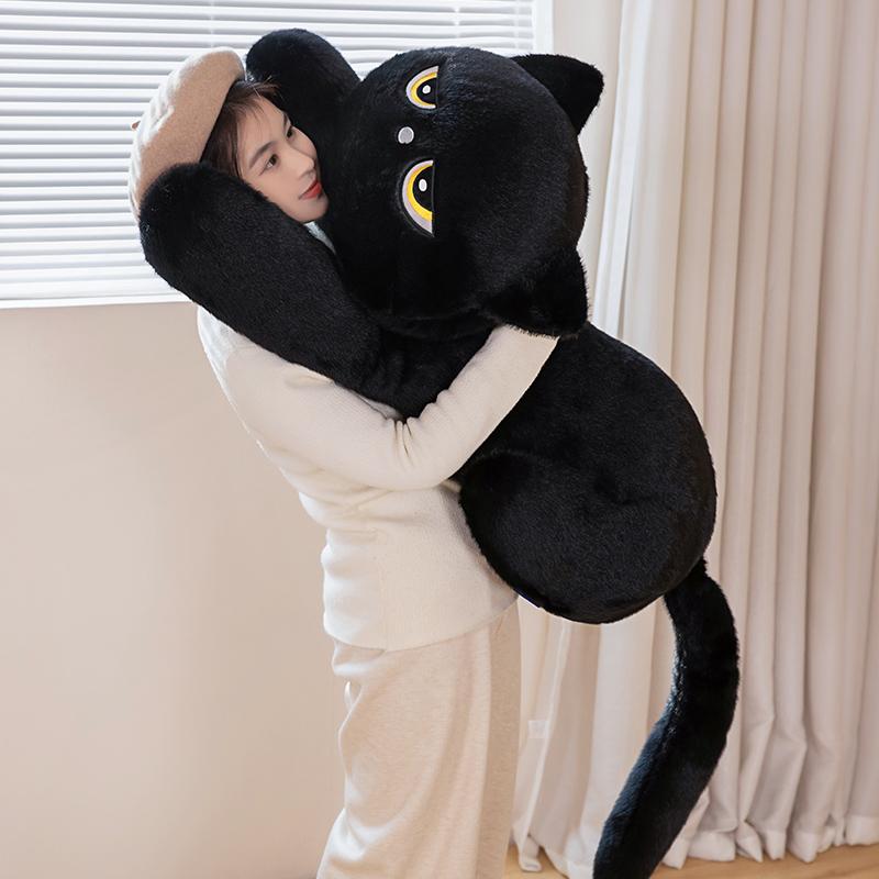 Giant Funny Black/Gray/Beige Lying Cat Plush Toys Soft Simulated Cat Plushie Dolls Stuffed Animal Pillow Children Birthday Gift
