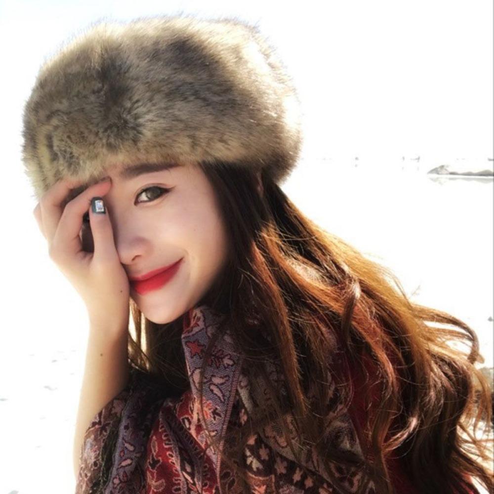 Women's Hat Faux Fox Fur Headband Hat Autumn and Winter Warm Headband Hat Plush Open Top Hat