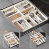 Kitchen Drawer Organizer Box: Built-in Dividers for Cutlery, Chopsticks, Spoons, Cling Film & Retractable Features