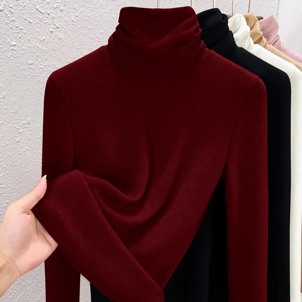 Medium-necked German velvet bottoming shirt for women's heating and warmth long-sleeved autumn and winter new double-sided velvet inner top for women