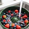 Ceramic Bowl with Drainage Holes and Pour Spout Handcrafted Pottery Colander for Kitchen Use Dishwasher