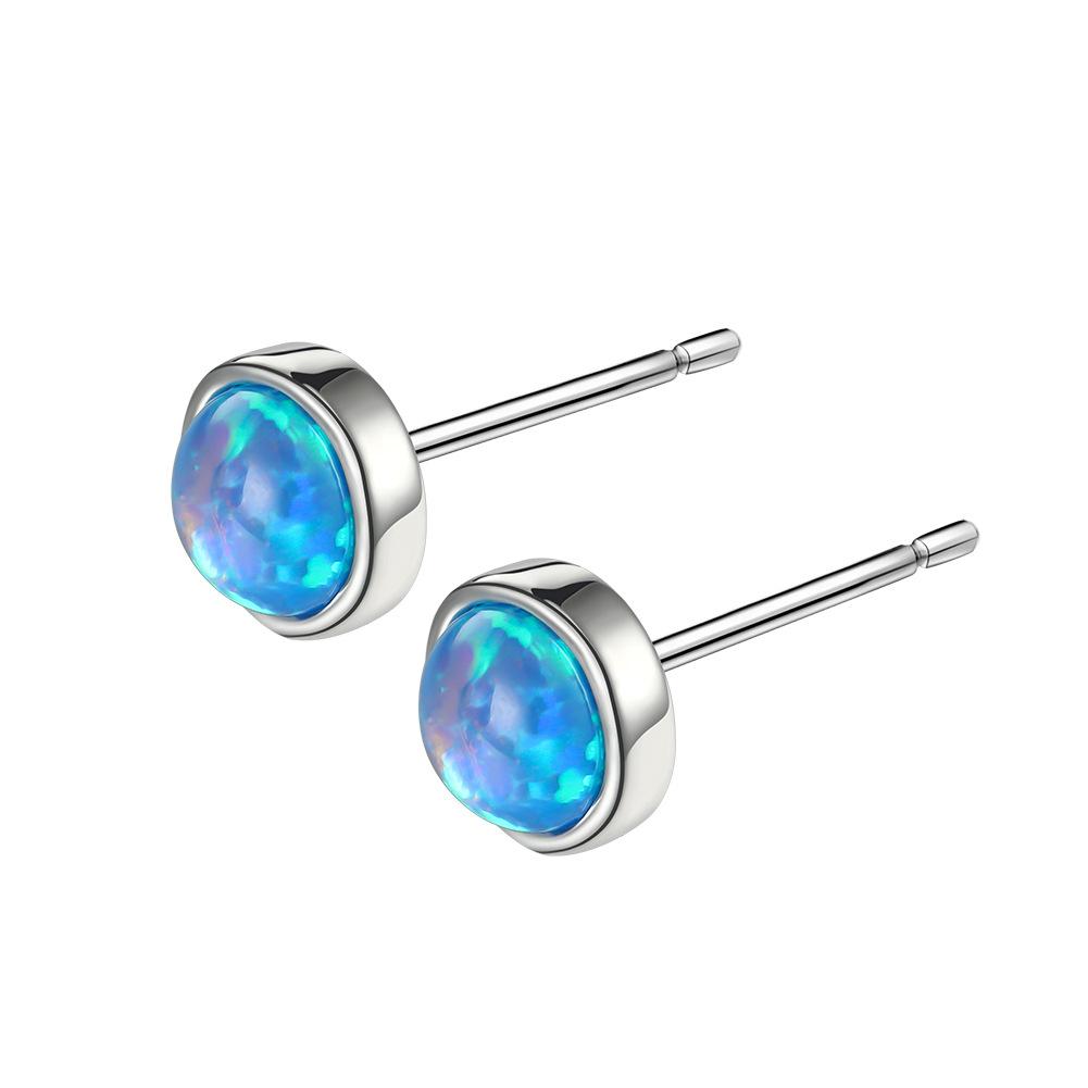 European and American Blue Round Earrings Fashionable and Versatile Earrings Personalized and Simple Couple Accessories