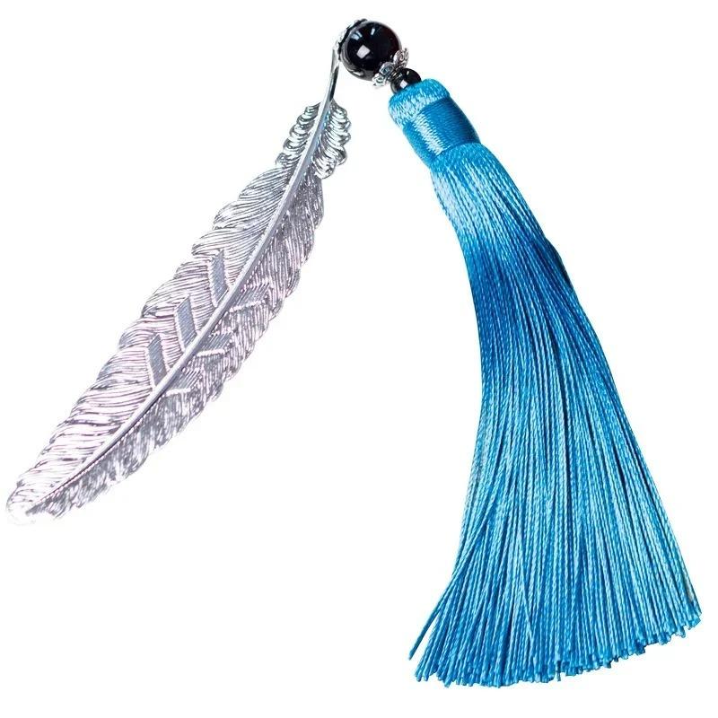 Fashion Classical Chinese Style Silver Metal Leaf Feather Tassel Bookmark Document Book Mark Label Christmas Gifts