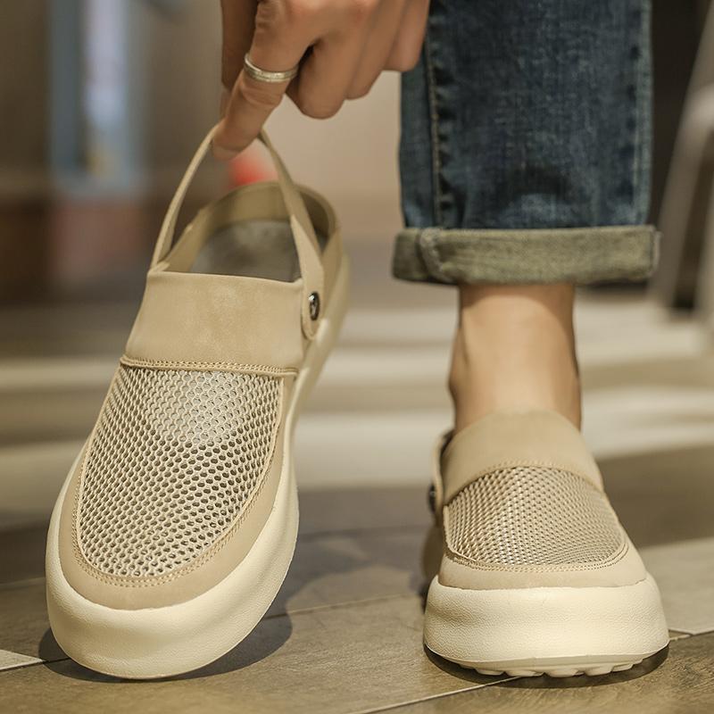 Breathable Hollow Out Sandals Summer Beach Shoes Men Driving Outwear Sandals Soft Sole Anti Slip Man Slippers Half Drag