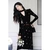 French Retro Black Velvet Dress: Exquisite Long Skirt, Autumn-Winter Socialite Style