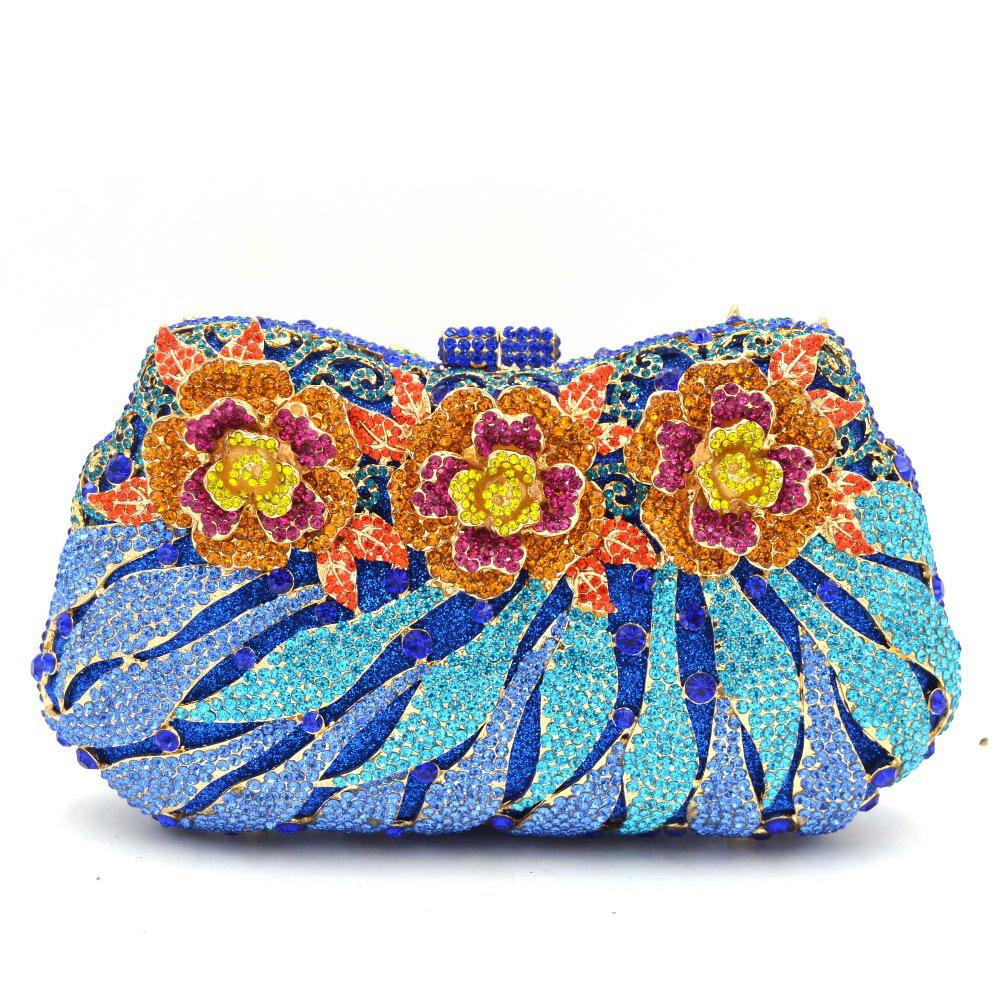 Diamonds White Clear Women Evening Bag Luxury Flower Rhinestone Clutches Crystal Handbag 32 Colors Wedding Bridal Party Purses