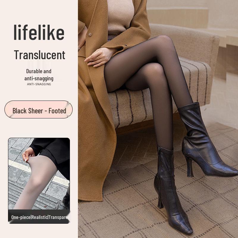 Grey-Black See-Through Base Layer Leggings with Fleece - Women’s Spring/Autumn/Winter Style for Bare Legs Look