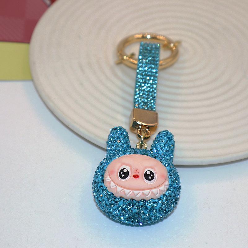 Colorful Rhinestone Labubu Polymer Clay Keychain Bag Charm