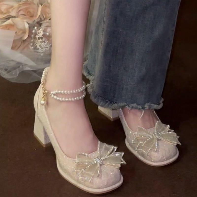 platform high heels women's  new thick heel waterproof table square head wedding dress two wear wedding shoes bride shoes