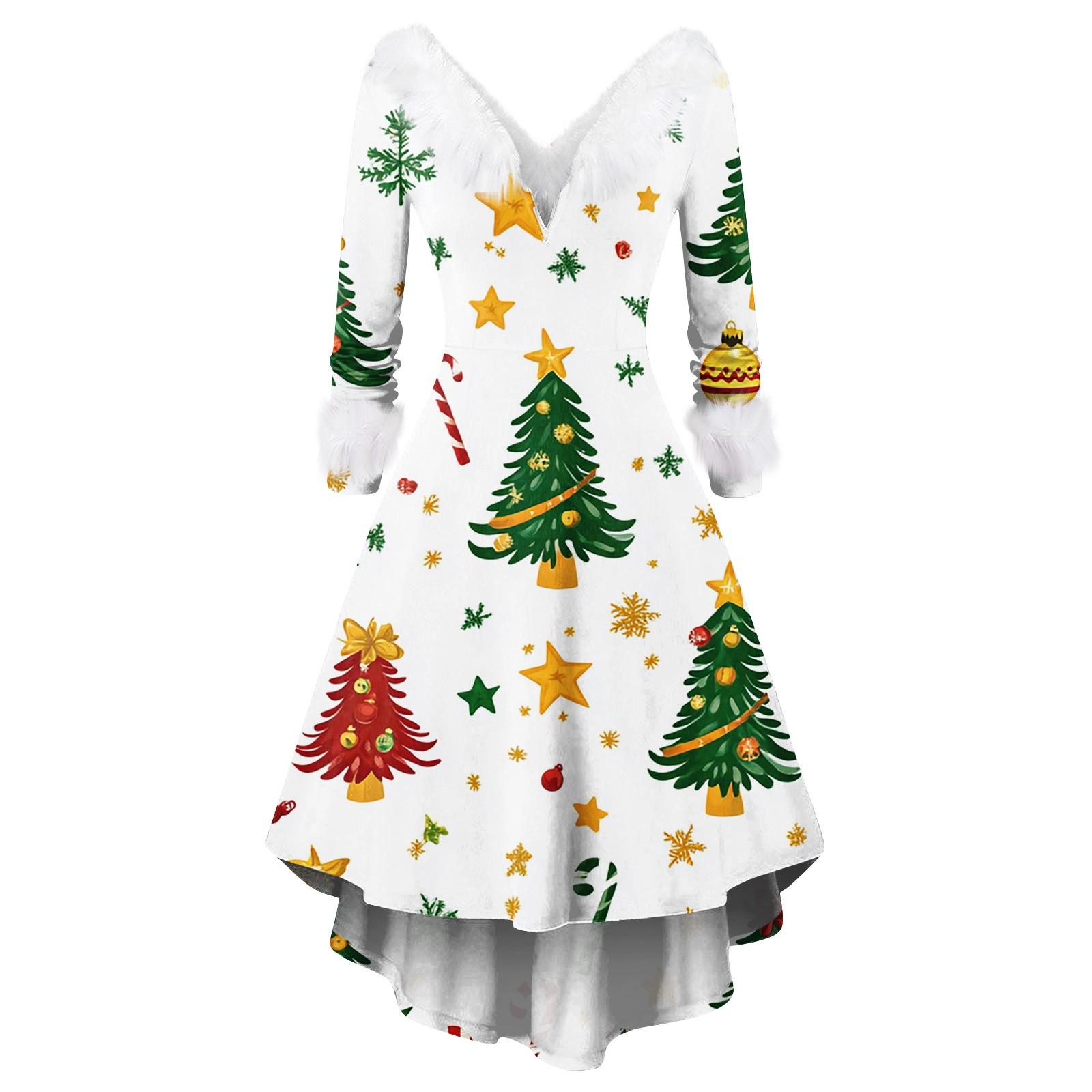 

Женские модные повседневные облегающие платья с V-образным вырезом и рождественским принтом для вечеринок с длинным рукавом XXXXXL белый