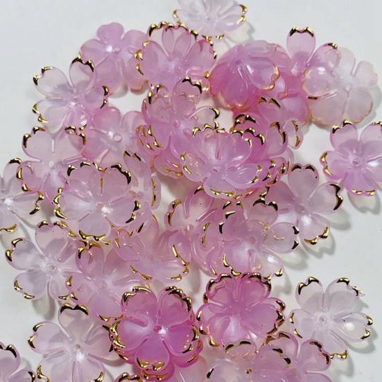 50Pcs Acrylic Cherry Blossom Beads Golden-Plated Flower Spacer Beads DIY Handmade Necklaces Bracelets Jewelry Making 5-Petal Floral Charms