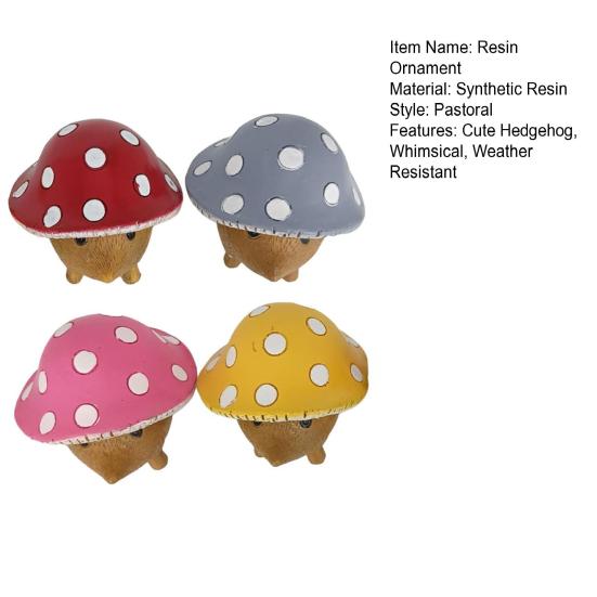 4 Stück/Set Garten Igel Statue Harz Igel mit Pilzkappe Wetterfeste Igel Figur für Feengarten Zuhause Terrasse Hof Dekoration