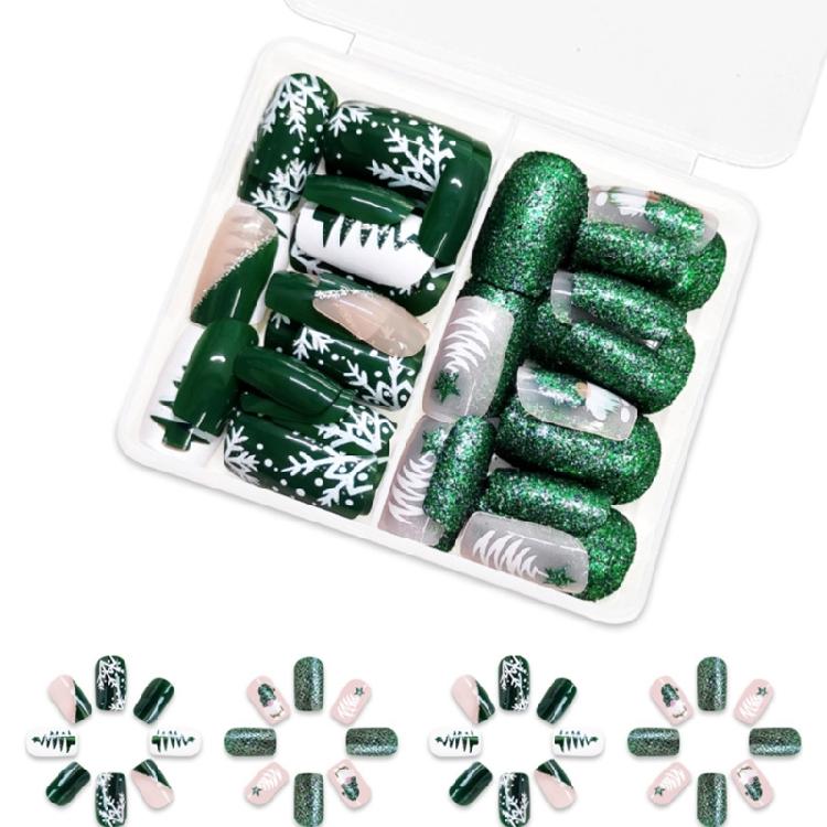 

48 Pcs Winter Press On Nails Short Square Artificial Nails Snowflak Full Cover Stick on Nails Christmas False Nails 1