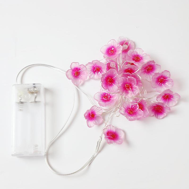 Peach & Plum Blossom LED String Lights: Outdoor Flower Copper Wire Decor with Colored Battery-Powered Lights