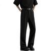 CLOR Pleated A-Line Casual Trousers for Men, Spring And Summer Wide-Leg Draping Loose Straight-Leg Pants, CL75 Black M
