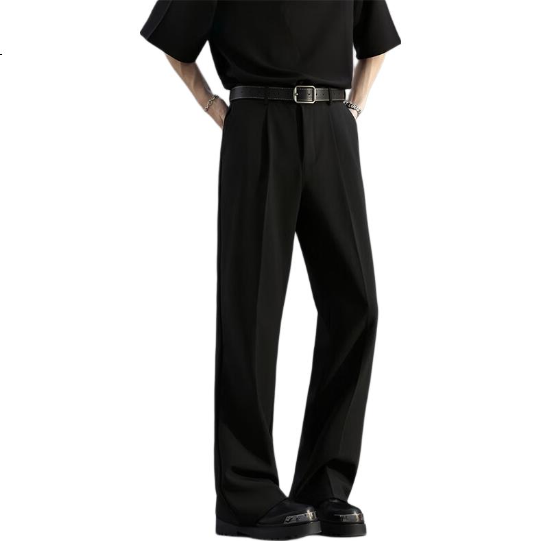 CLOR Pleated A-Line Casual Trousers for Men, Spring And Summer Wide-Leg Draping Loose Straight-Leg Pants, CL75 Black M
