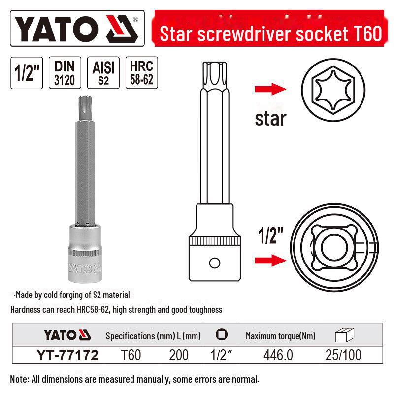 YATO 1/2" Star Screwdriver Socket Set, Chrome Vanadium Steel, S2 Head