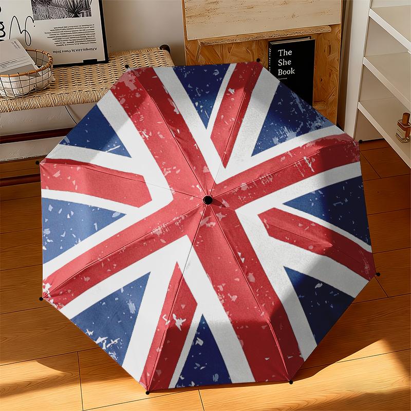 1 Stück Britische Flagge Regenschirm Tragbarer Faltregenschirm Eisenrahmen Lochknochenstruktur Outdoor Heimregenschirm