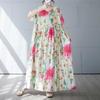 Women's Simple and Fashionable Long Skirt, Short Sleeved Round Neck Printed Dress