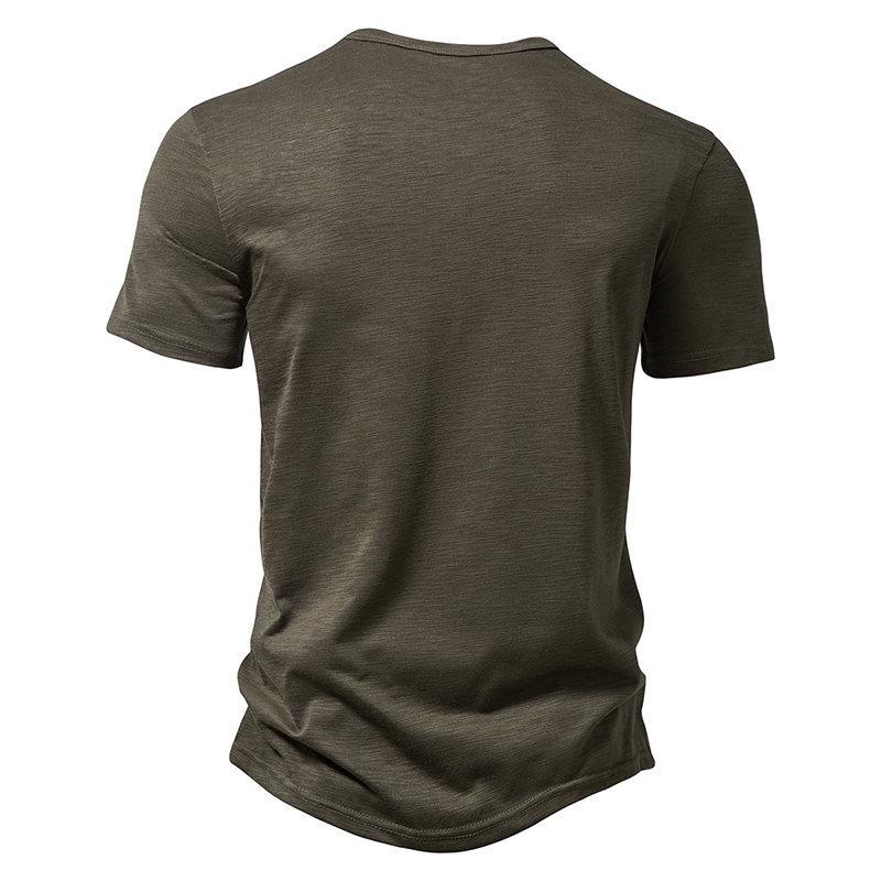 Men's Bamboo Cotton Henley Collar Polo Shirt - Short Sleeve Fashion T-Shirt