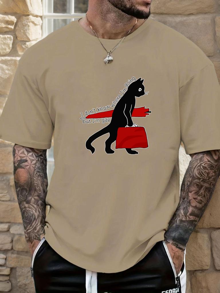 Mens Black Cat Quote Graphic T Shirt Summer Soft Comfort Fit Oversized Daily Wear Tee