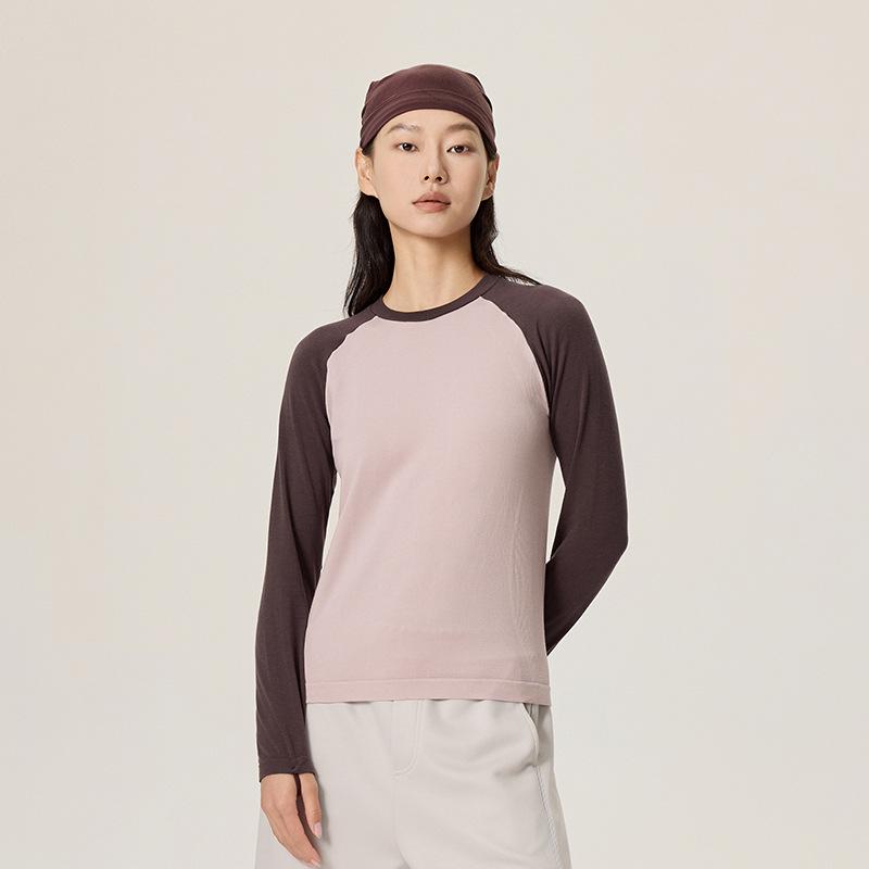 

Women s Seamless Color Block Raglan Merino Wool & Tencel Long Sleeve Sport Shirt L