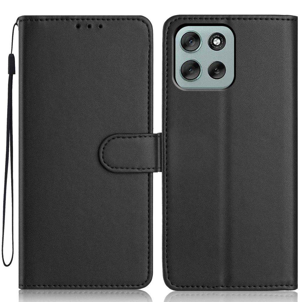 Etui portfelowe dla Motorola Moto G56 5G z paskiem/wieloma przegródkami na karty, jednokolorowe skórzane etui z podstawką na telefon