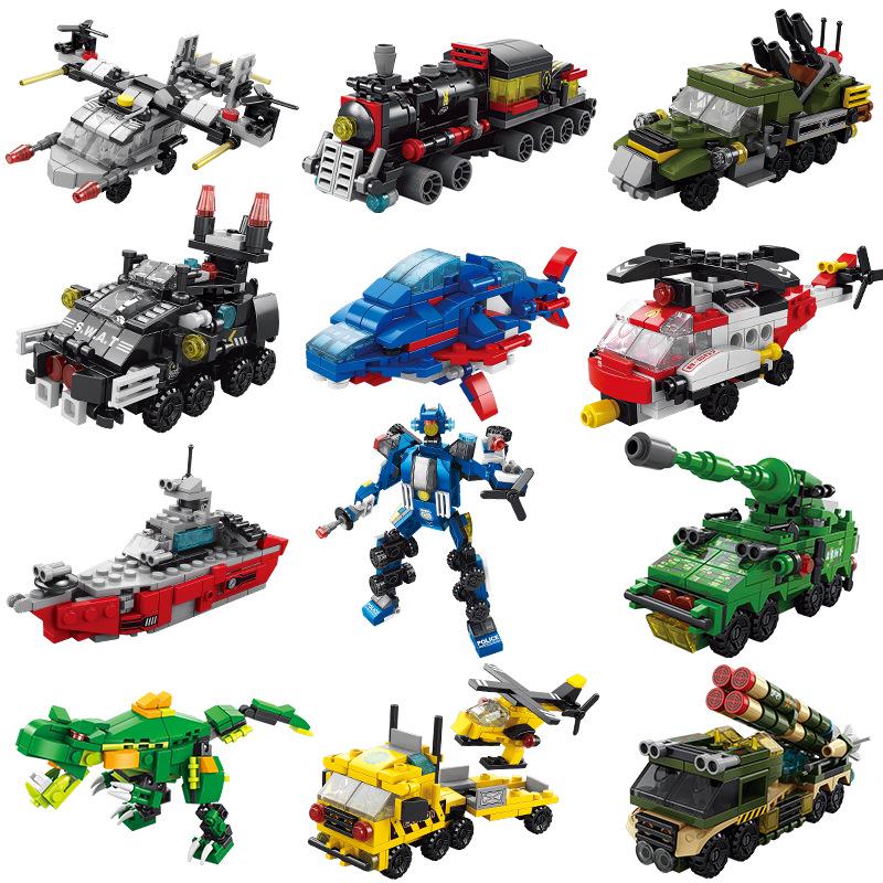 6-in-1 Kids' Building Block Set: Train, Robot, Tank, Police - Compatible Blocks for Boys & Girls