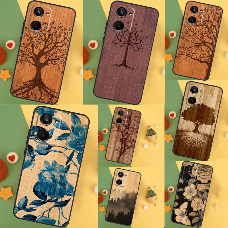 Baum Blüte Bambus Holz Für Realme 12 10 9 11 Pro Plus GT5 GT Neo 6 C53 C51 C35 C33 C30 C25s C21Y C31 C67 C55 Hülle