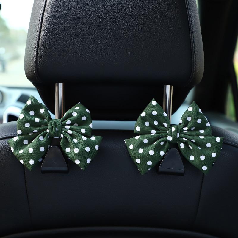 1Pc Car Seat Back Hook Polka Dot Bow Hanging Holder Car Storage Hanger Interior Accessories Female Automobile Practical Hook