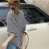 Striped Short Sleeved T-shirt for Women Summer Hong Kong Style Retro Design Loose and Slimming Top