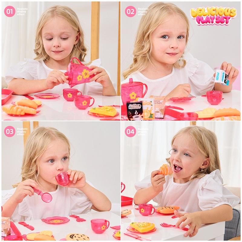 Toy Tea Set For Little Girls Tea Party Set Toys For Kids Girls Pretend Play Kitchen Food Miniature Snack Afternoon Tea Sets Toys