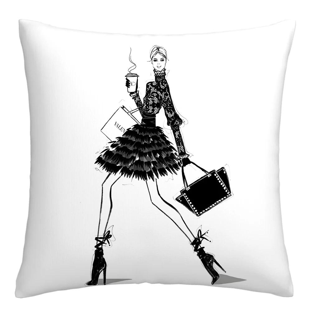 Fashion Illustration Pillowcase, Girl's Favorite Cushion Cover, Sofa Decoration Cushion Cover Home Decoration 50x50 40x40 60x60