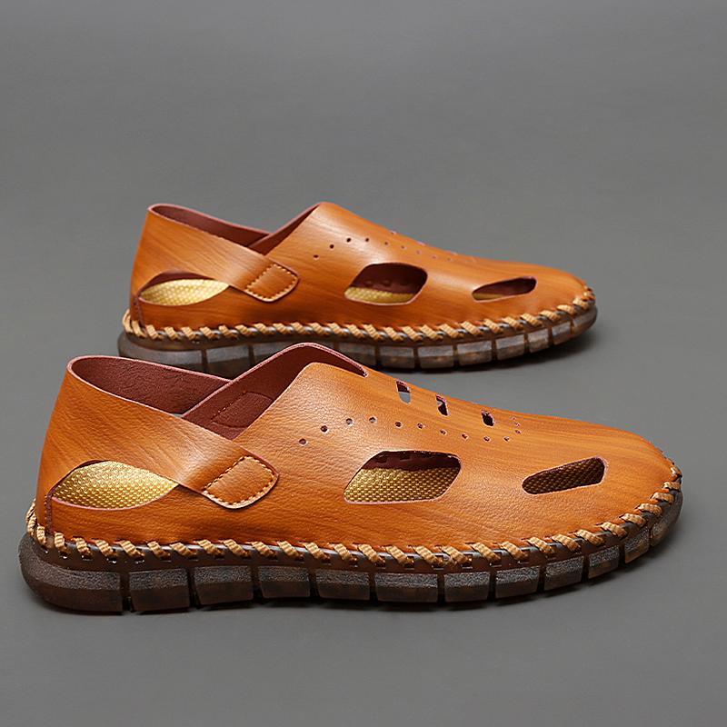 Luxury Handmade Summer Shoes Brand Designer Casual Sandals Classic Slip On Outdoor Men Sandals Leather Comfy Walking Sneakers