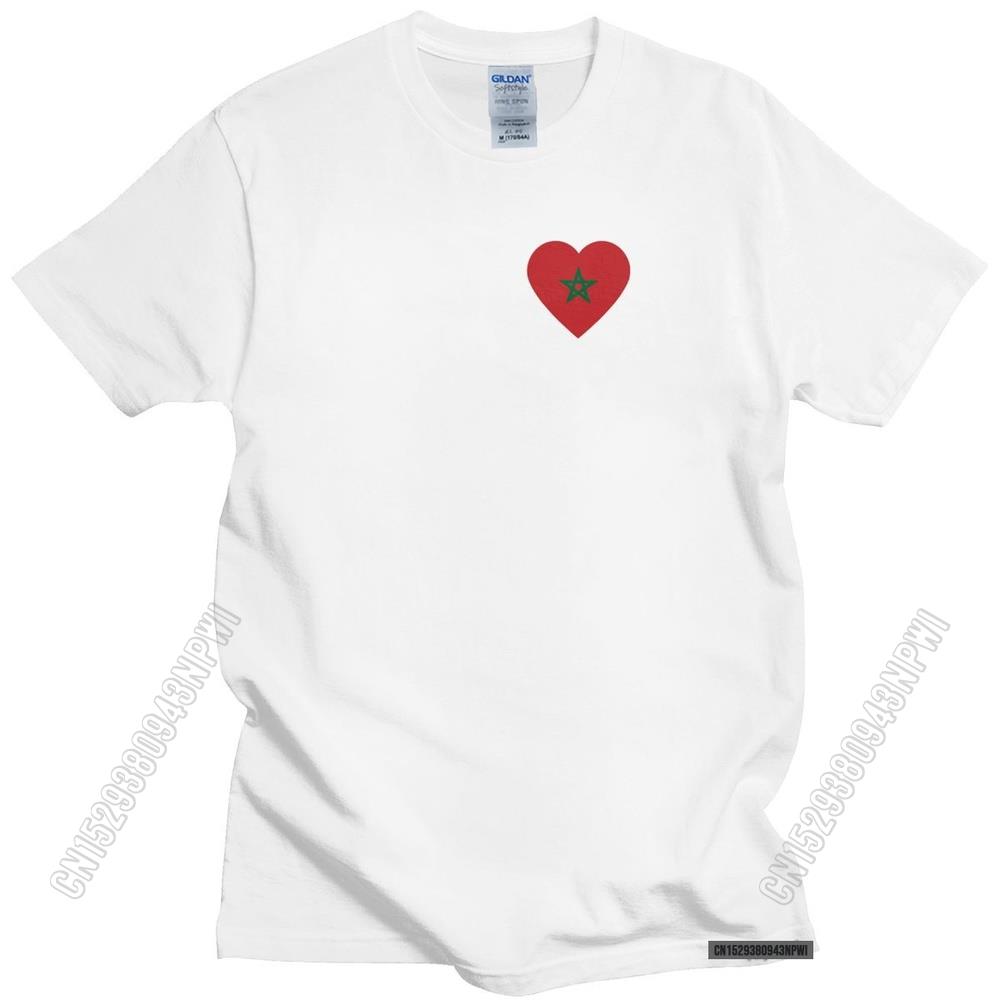 Футболка с изображением флага Марокко и сердца Homme 100% Хлопок Марокканское Сердце Семейная Футболка Топы С Круглым Вырезом Летняя Футболка Мерч S