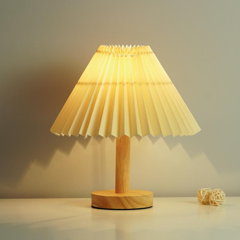 Led Bedside Lamp Night Light Desk Table Study Beside Room Bedroom Sleep Lighting Decoration Retro Pleated Sleeping