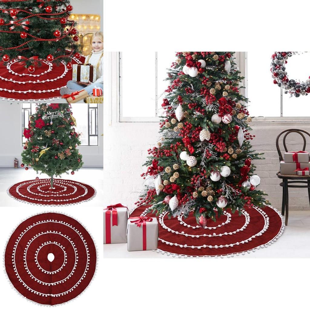 Beautiful Red Burlap Christmas Tree Skirt With Plush Bubble Detailing For Elegant Holiday Decor
